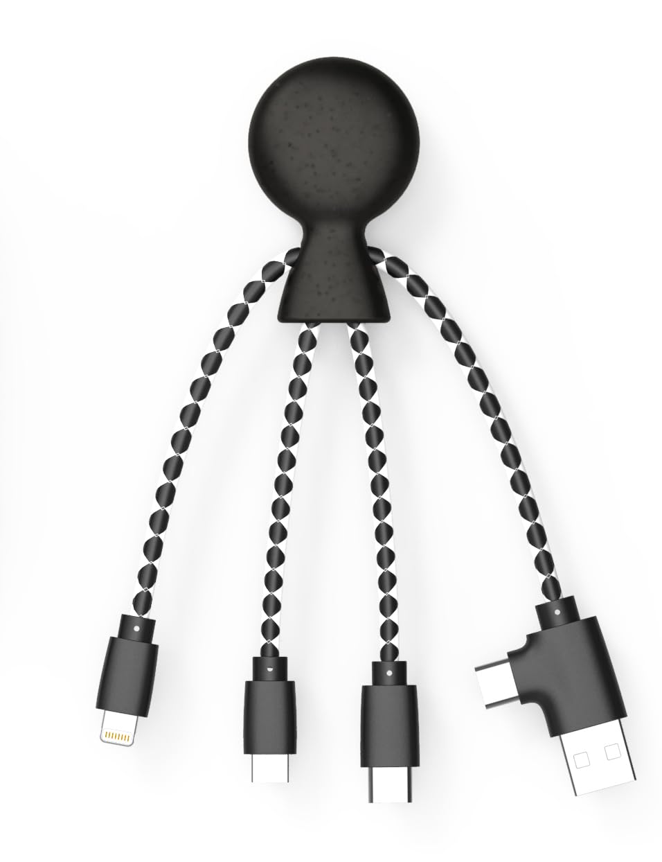 Xoopar - Mr Bio 4 in 1 Multi USB Cable Octopus Design Black - Universal Recycled Plastic Charger - USB Plug - USB-C - Lightning