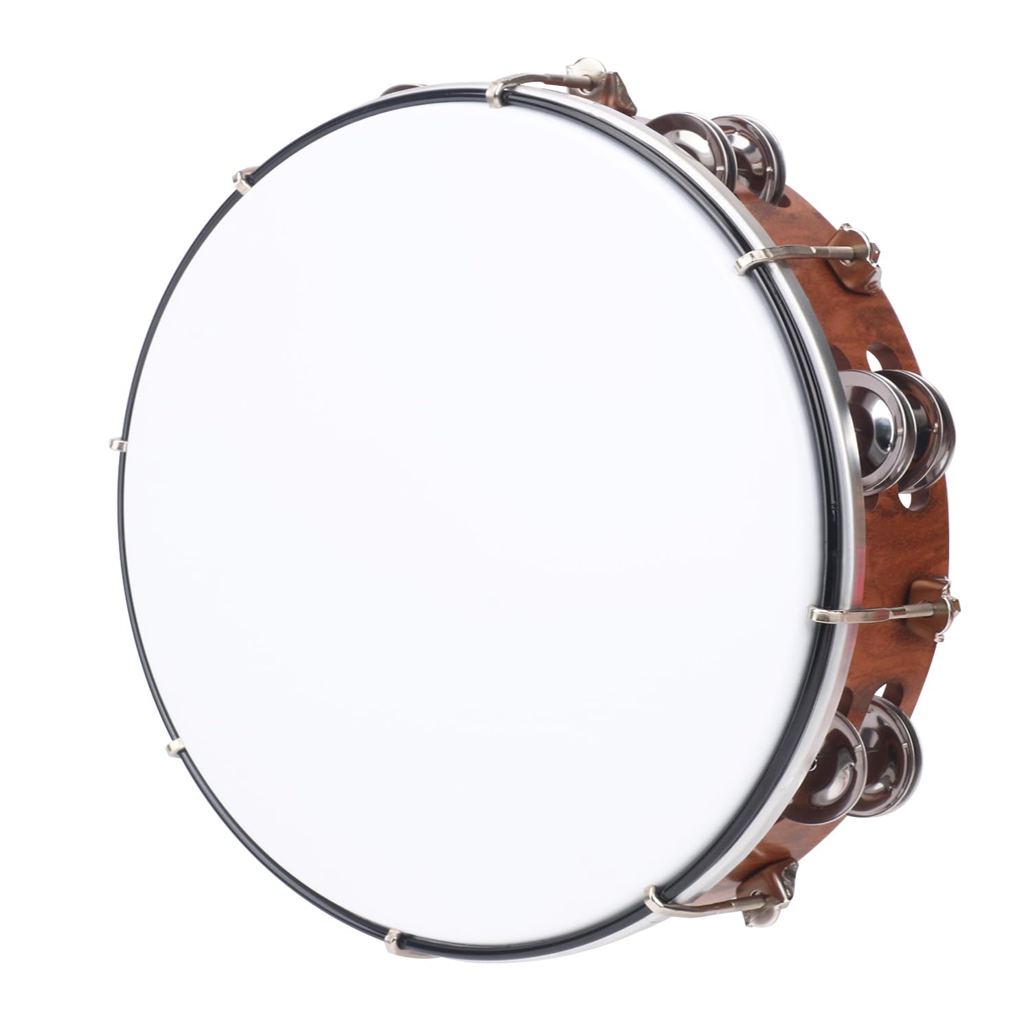 IHDYPPEW 10 Inch Tambourine for Adults, Musical Percussion Instrument Drum with Double Metal Jingles, Adjustable Hand Held Tambo