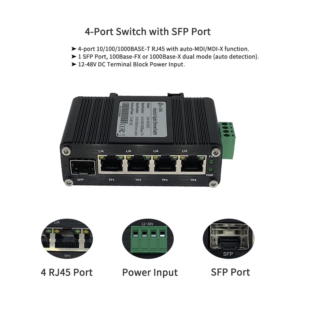 Mini Industrial 4 Port 10/100/1000Mbps Gigabit Ethernet Switch With Sfp Din Rail/Wall Mount 10/100/1000Base T Rj45 + 1 100/1000F