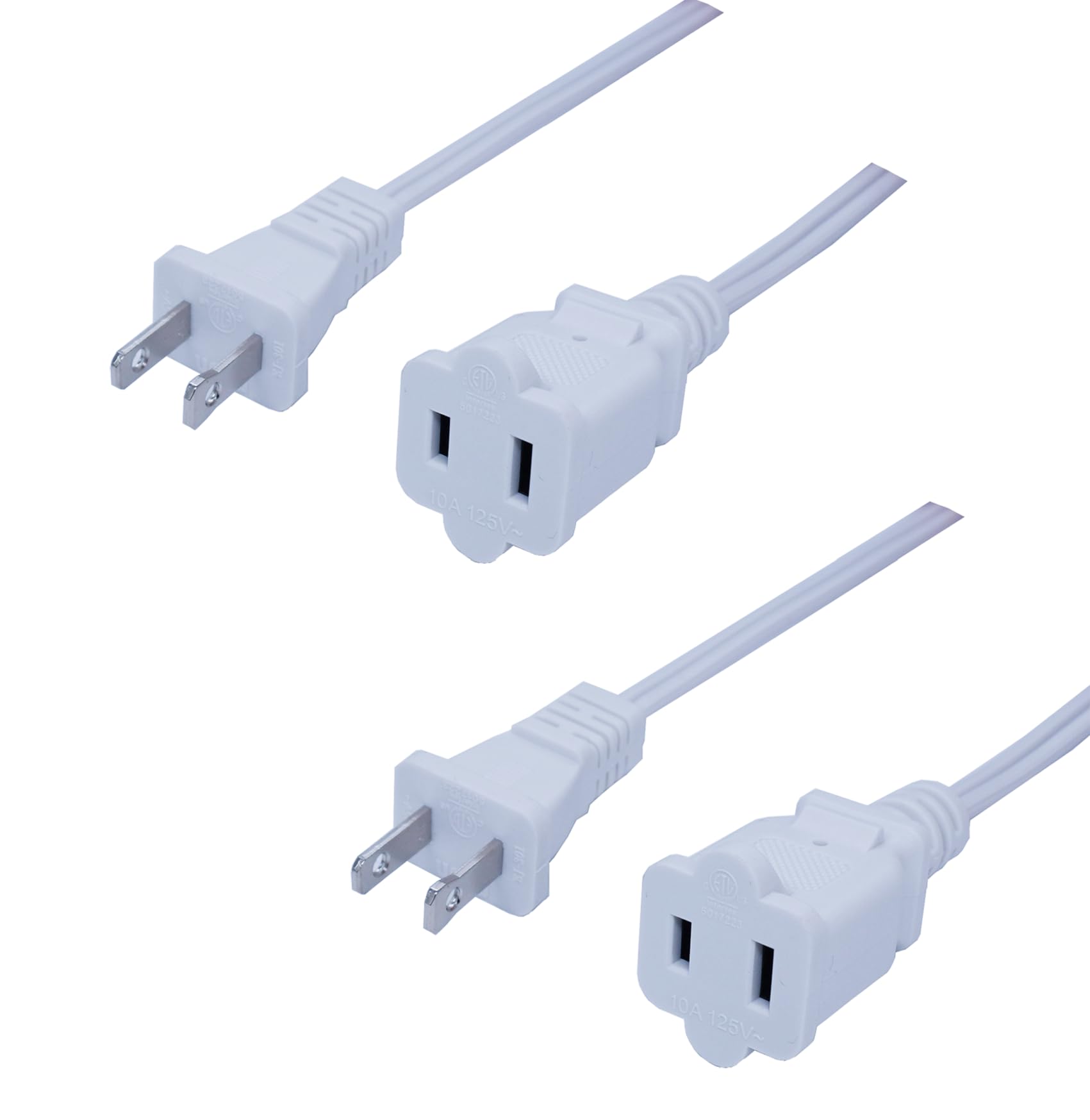 10 Ft Extension Cord 2 Prong Male Female Extension Power Cord Cable, Indoor White Extension Cord Nema 1 15P To 1 15R Cable Polar