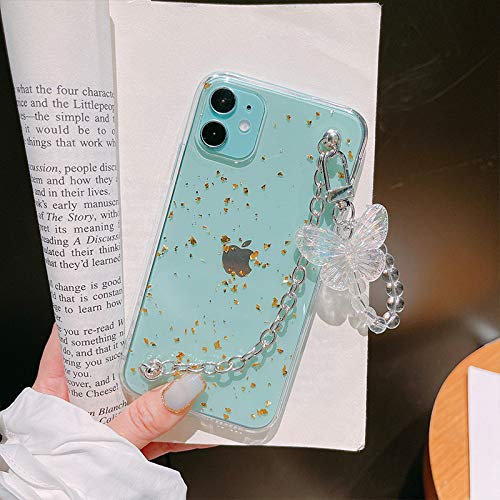 BONICI iPhone 14 Pro Max Transparent TPU Phone Case with Metal Bracelet Chain Lanyard - Gold Foil