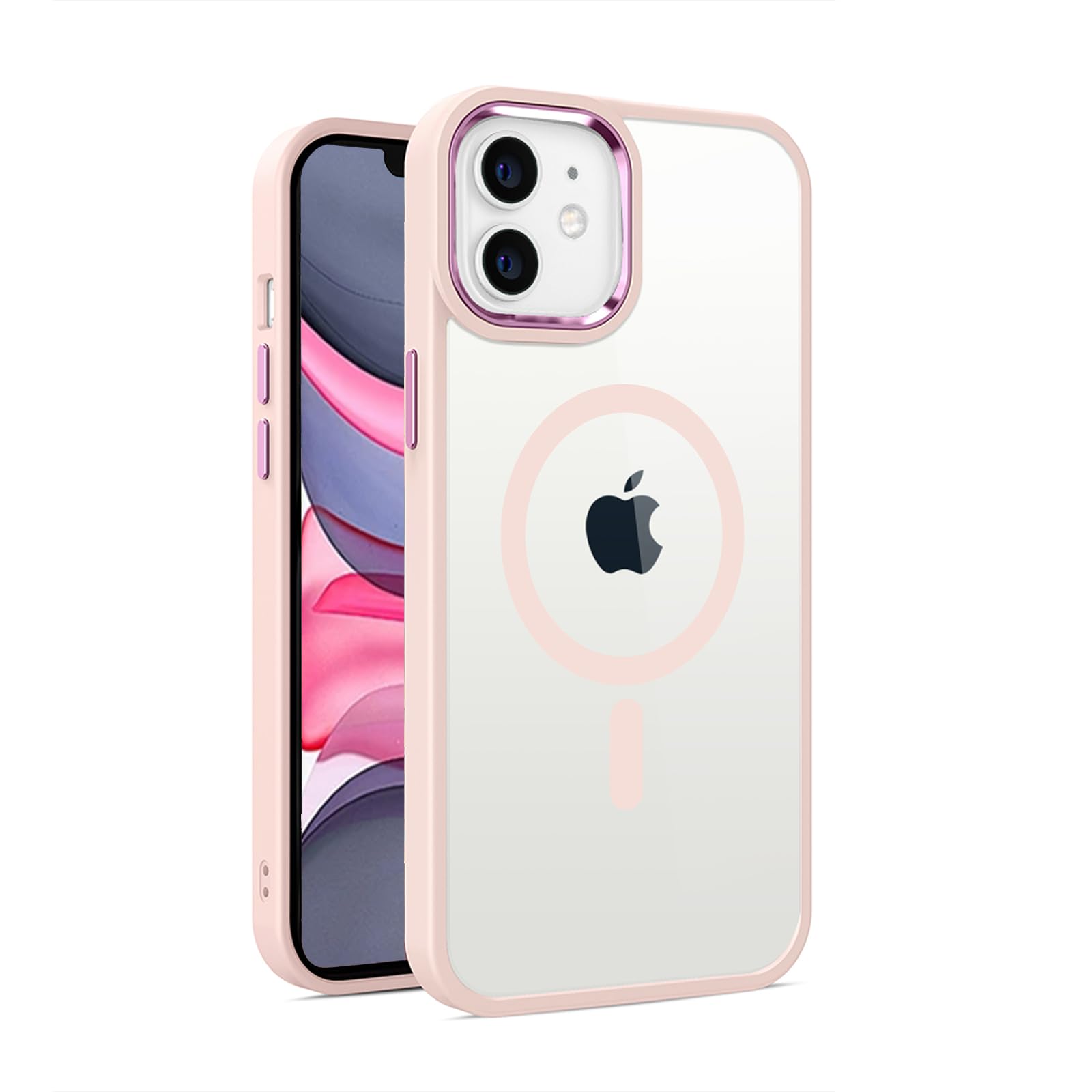 Magnetic For Iphone 11 Case,Compatible With Magsafe, Military Grade Drop Tested, Shockproof Clear Hard Back Slim Case   Pink