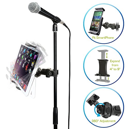 Accessory Basics Easyadjust Cymbal Microphone Mic Stand Tablet Mount For Most Tablets & Large Size Cell Phones Smartphone (Zoom Compatible)