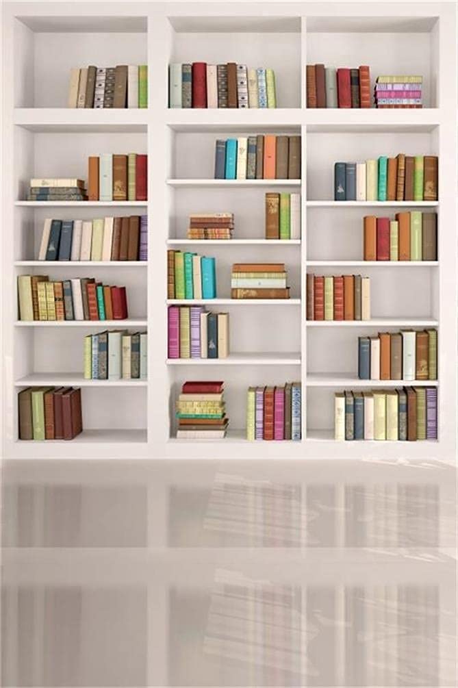 Aofoto 4X6Ft Modern School Bookcase Background Library Books Shelves Study Bookrack White Bookshelf Backdrop With Floor For Phot
