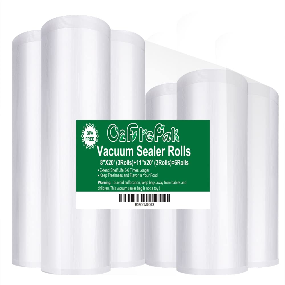O2Frepak 6Pack 8''X20'(3Rolls) And 11''X20' (3Rolls) Rolls Vacuum Sealer Bags Rolls With Bpa Free,Heavy Duty Vacuum Sealer Stora
