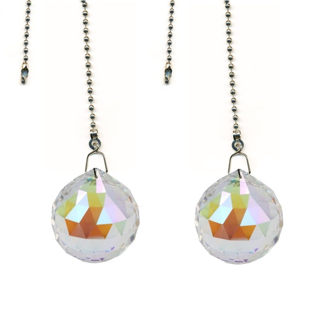 Ceiling Fan Pull Magnificent Crystal 30Mm Aurora Borealis Crystal Ball Prism Dazzling Crystal Fan Pull Chain, Set Of 2