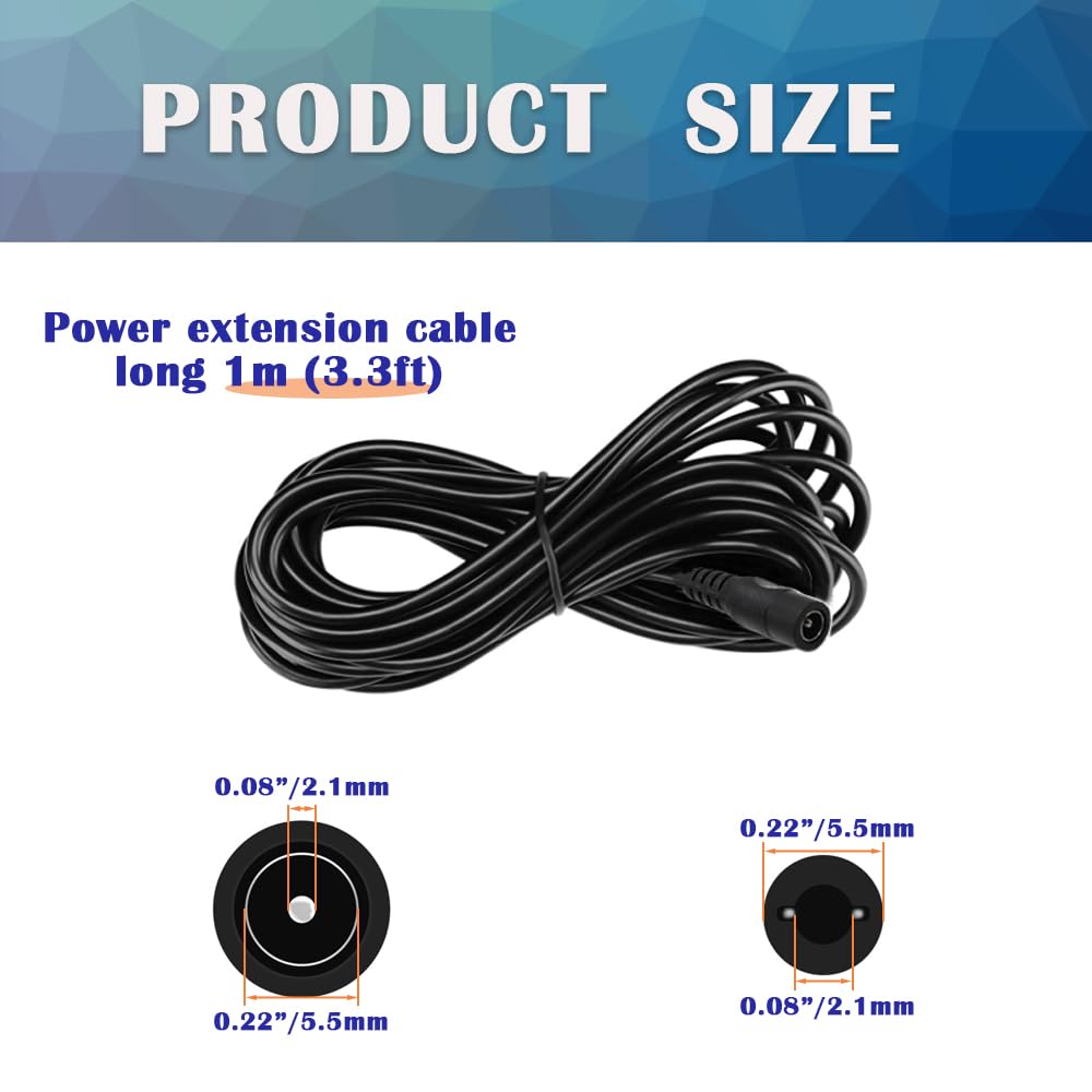 Hayeastdor 2Pcs 3.3Ft(1M) 12V Dc Power Extension Cable 5.5Mm X 2.1Mm Dc Power Adapter Extension Cord He043 2