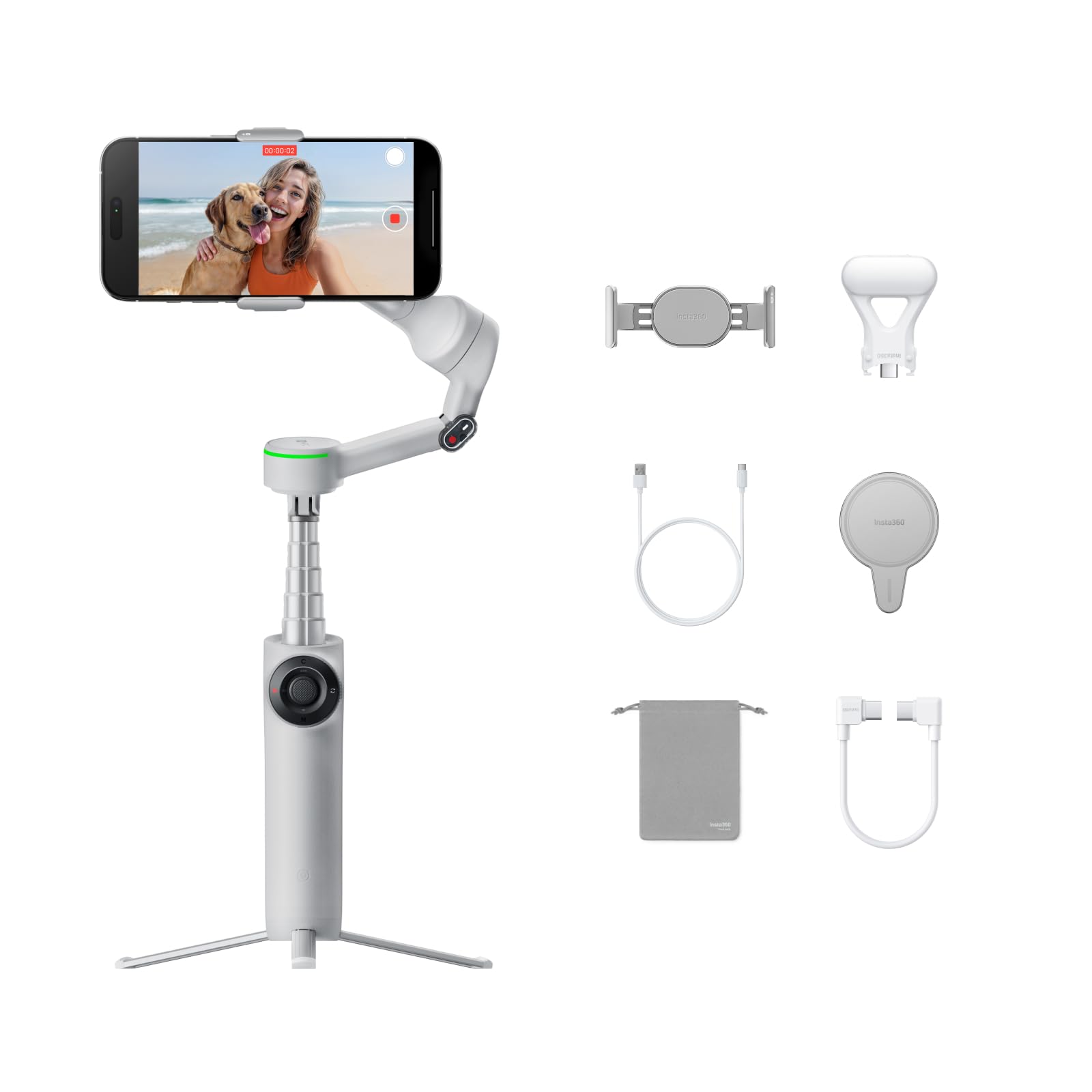 Insta360 Flow 2 Pro Creator Bundle Grey - Foldable AI Phone Gimbal, Apple DockKit, 360 Pan Tracking, Free Tilt Mode, Built-in Tr