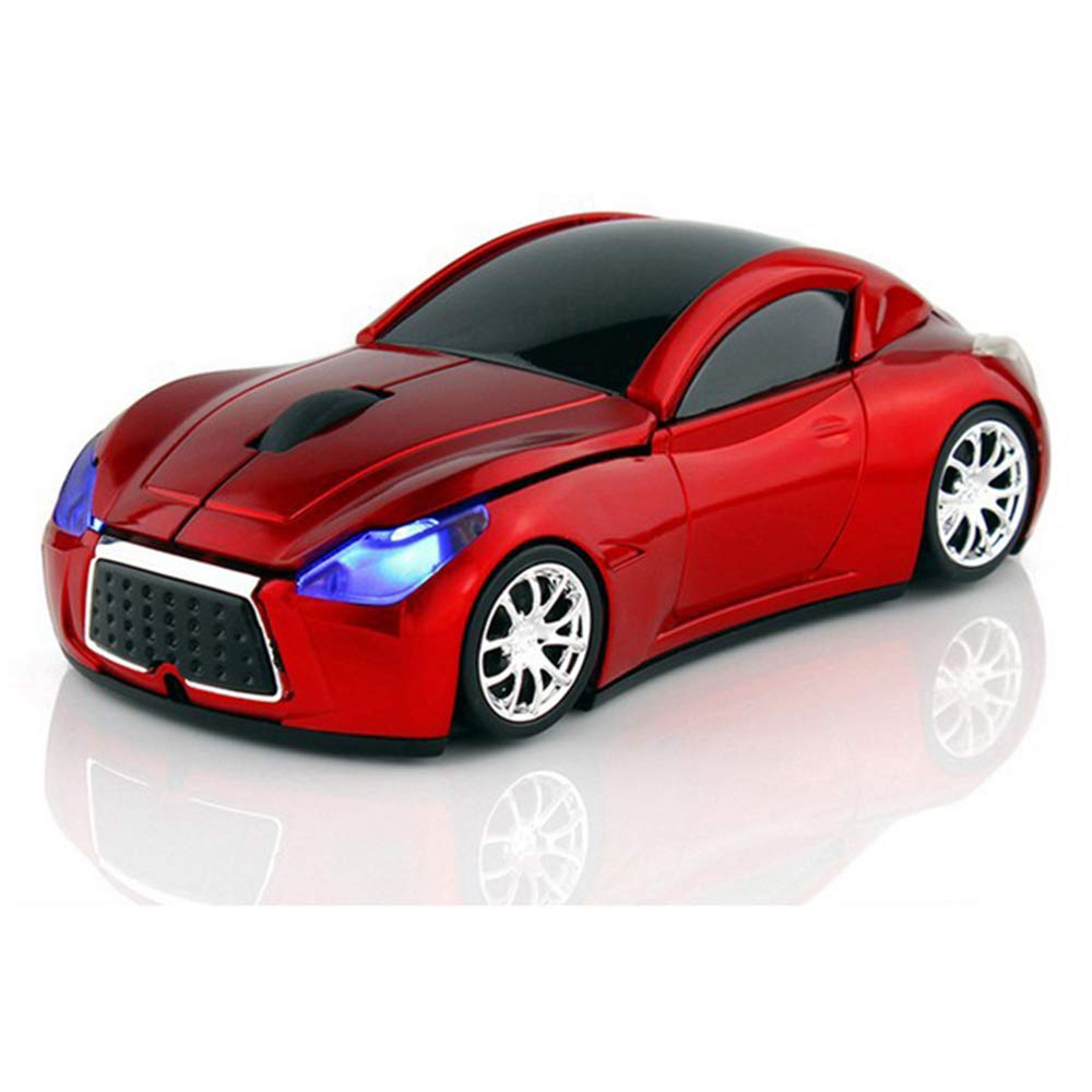 Ai5G Race Car Mouse Wireless Sports Car Shaped Computer Optical Mouse 2.4GHz LED Light Shining for Desktop Laptop (Red)