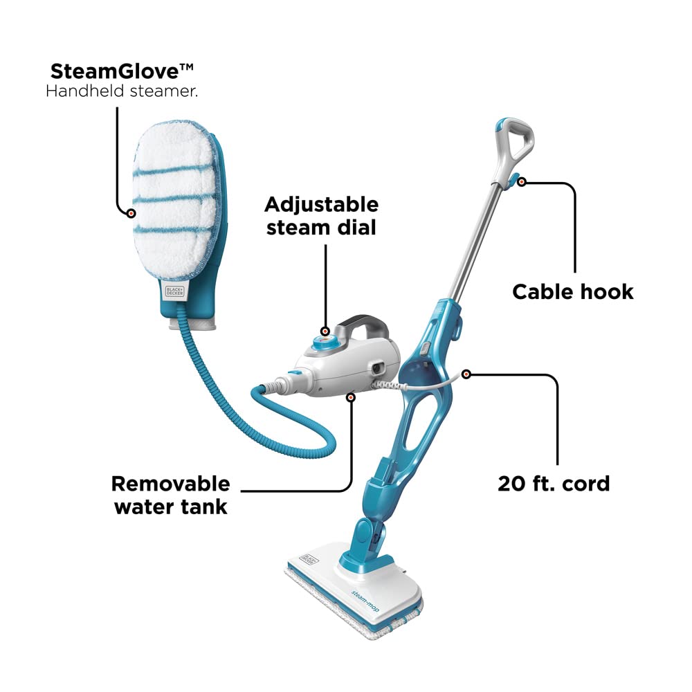 Black+Decker 7 In 1 Steam Mop And Steam Glove Handheld Steamer, Complete Steam Cleaning Solution, Corded (Hsmc1361Sgp)