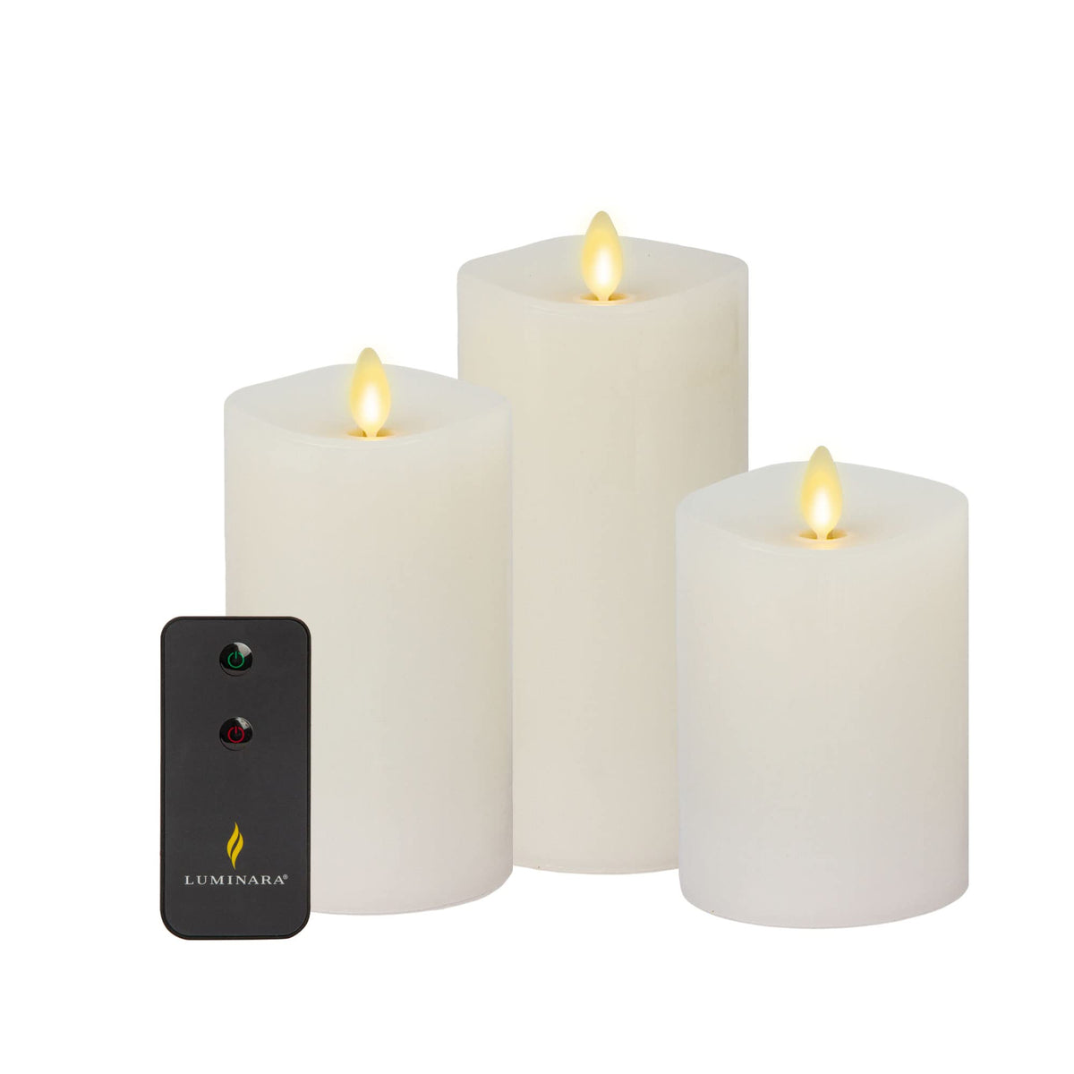 Luminara Set Of 3 Halloween Selenite Pillars With Remote Realistic Artificial Moving Flame Pillar Candles Melted Top Edge, Led B