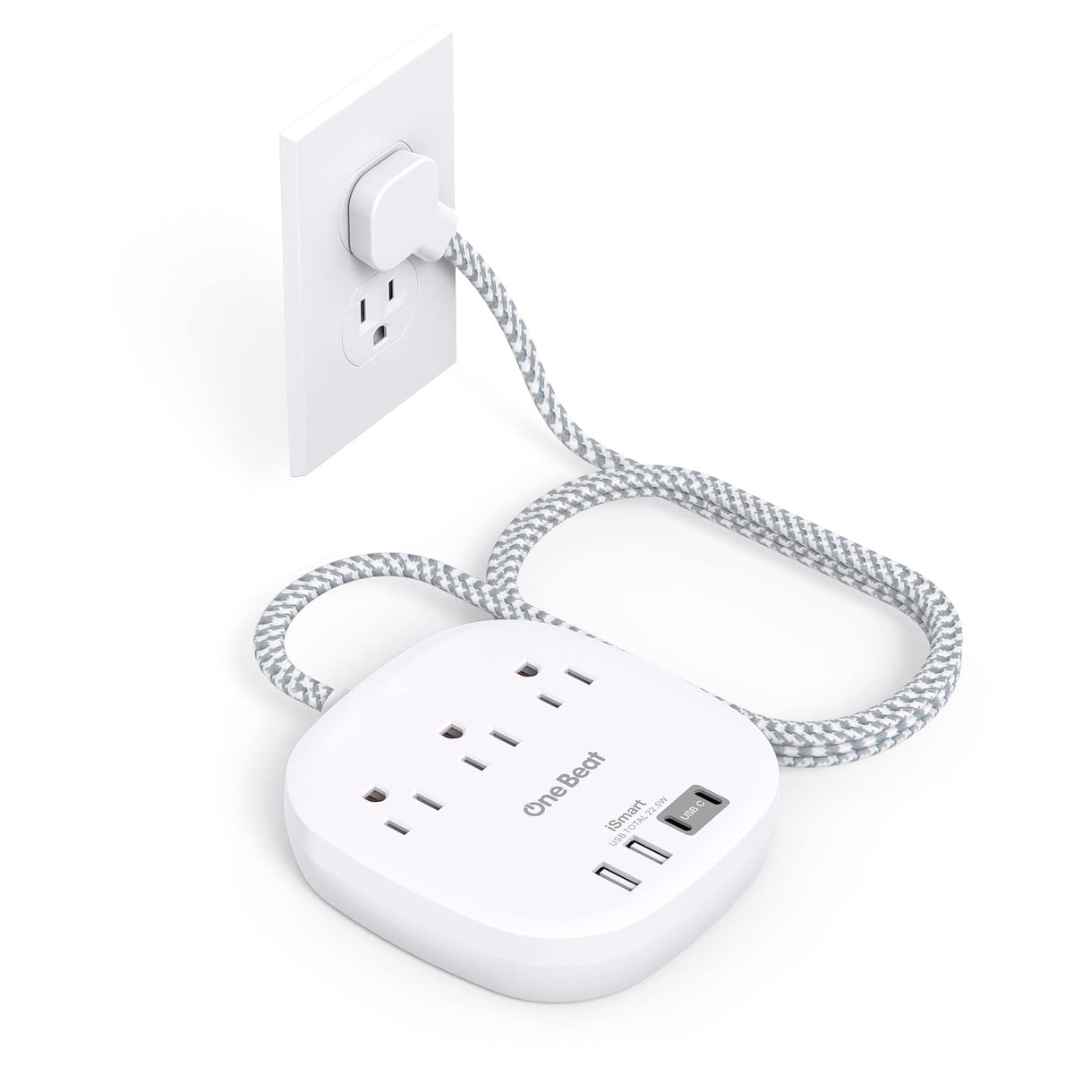 Flat Plug Power Strip, 5Ft Ultra Flat Extension Cord   3 Outlets 4 Usb Ports (2 Usb C) Desktop Charging Station, Power Strip Wit