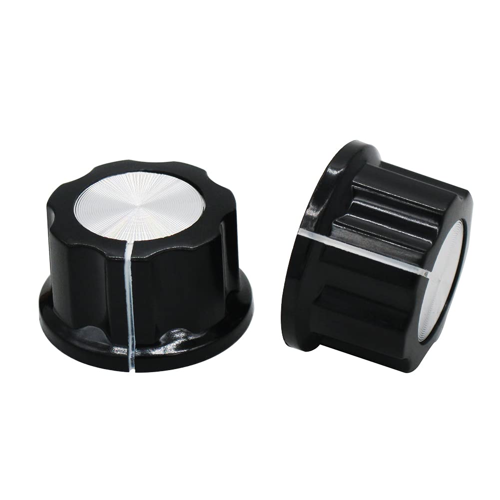 Mxuteuk 10Pcs Black Potentiometer Control Knob Volume Audio Electric Guitar Bass Screw Type 26 X 15Mm (D*H) + 10Pcs 0 100 Scale
