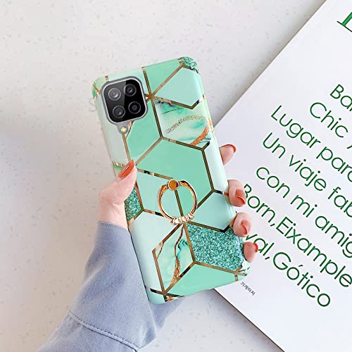 Qokey Compatible For Samsung Galaxy A12 Case, Bling Cute For Women Girls With 360 Degree Rotating Ring Kickstand Soft Tpu Shockp