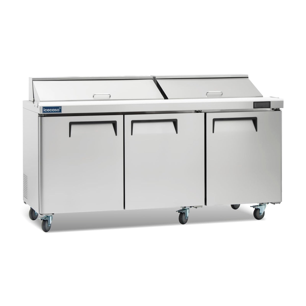 Icecasa 72'' W Commercial Refrigerator Sandwich&Salad Prep Table 3 Door Stainless Steel Counter Fan Cooling Refrigerator With 18