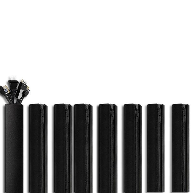 Wonder Care Soft Neoprene Cable Sleeve Wrap Cover Management Cord Wire Hider System With Zipper For Tv Computer Office Home (Bla