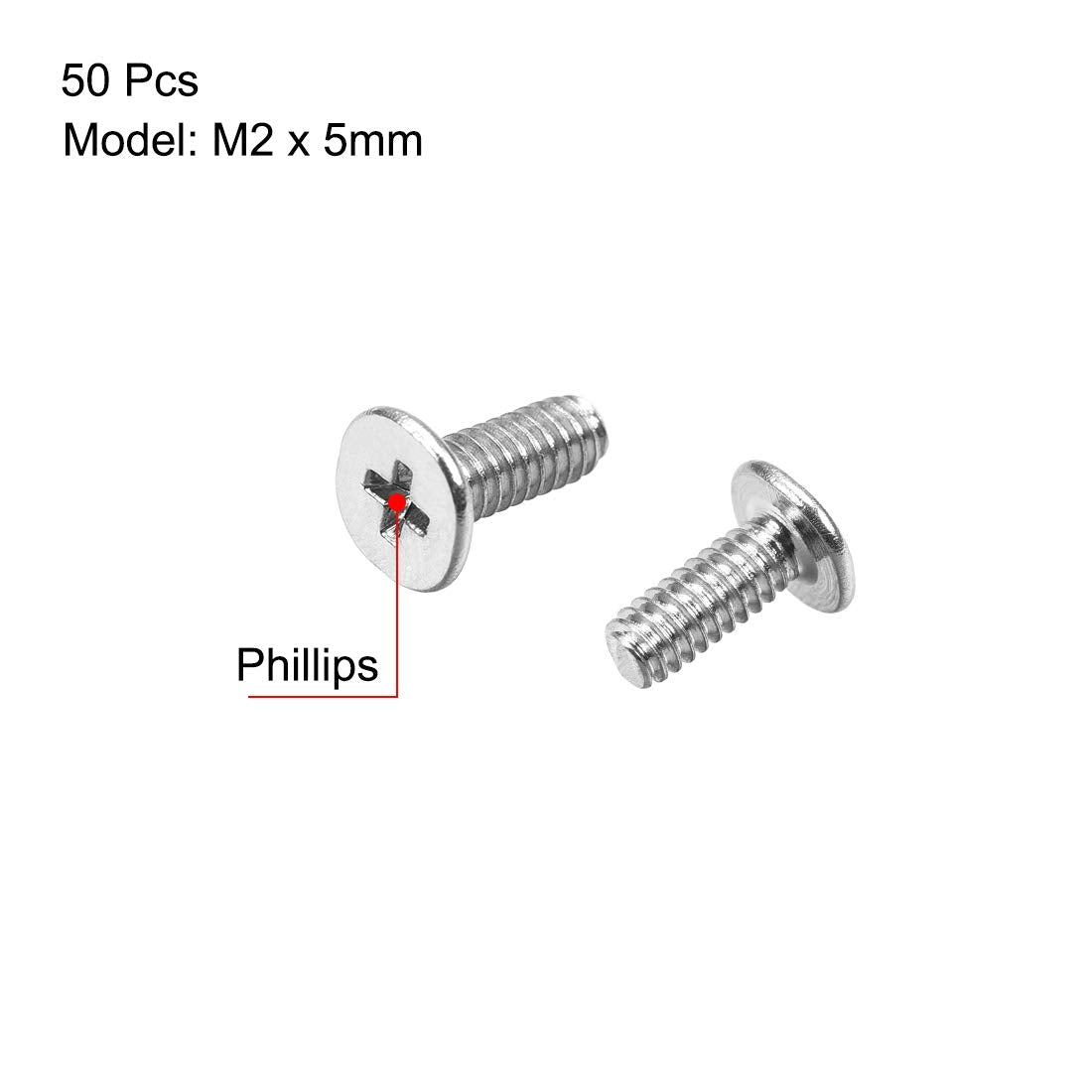 Uxcell M2X5Mm Phillips Screw Fastener Silver Tone 3.8Mm Dia Screw Head For Laptop Pc Tv Fan Switch 50Pcs