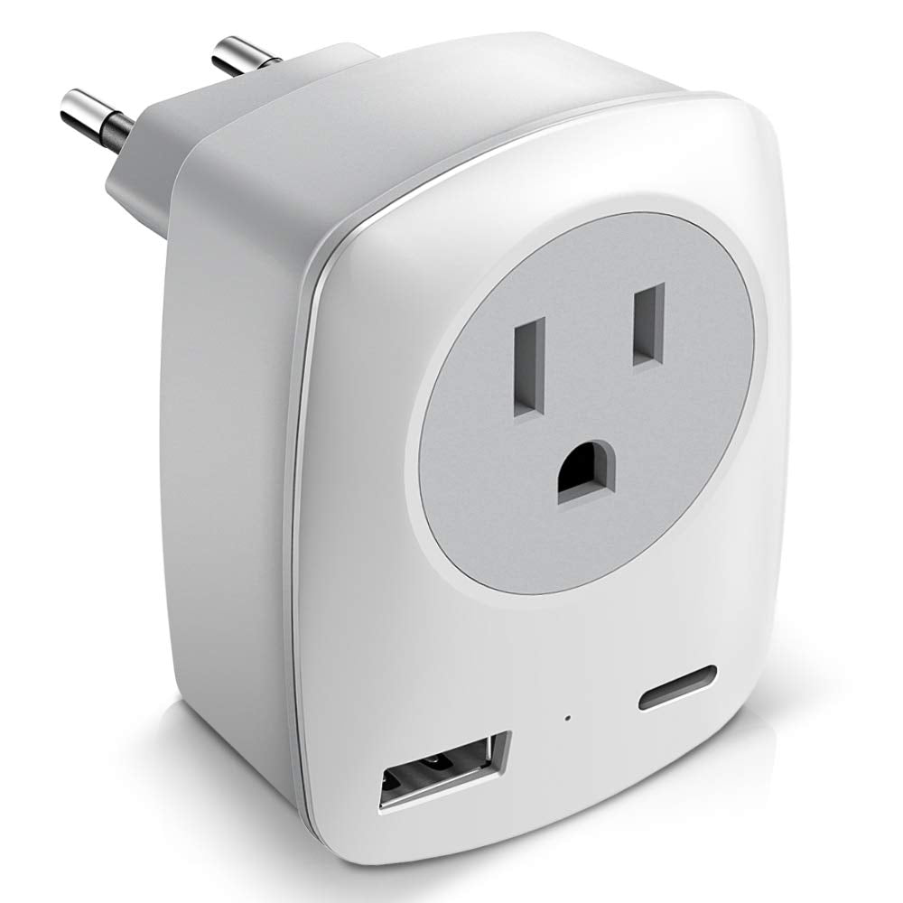 European Travel Plug Adapter With Usb C Charging Port (Not For Uk) Europe Outlet Converter For Spain France German Greece Icelan