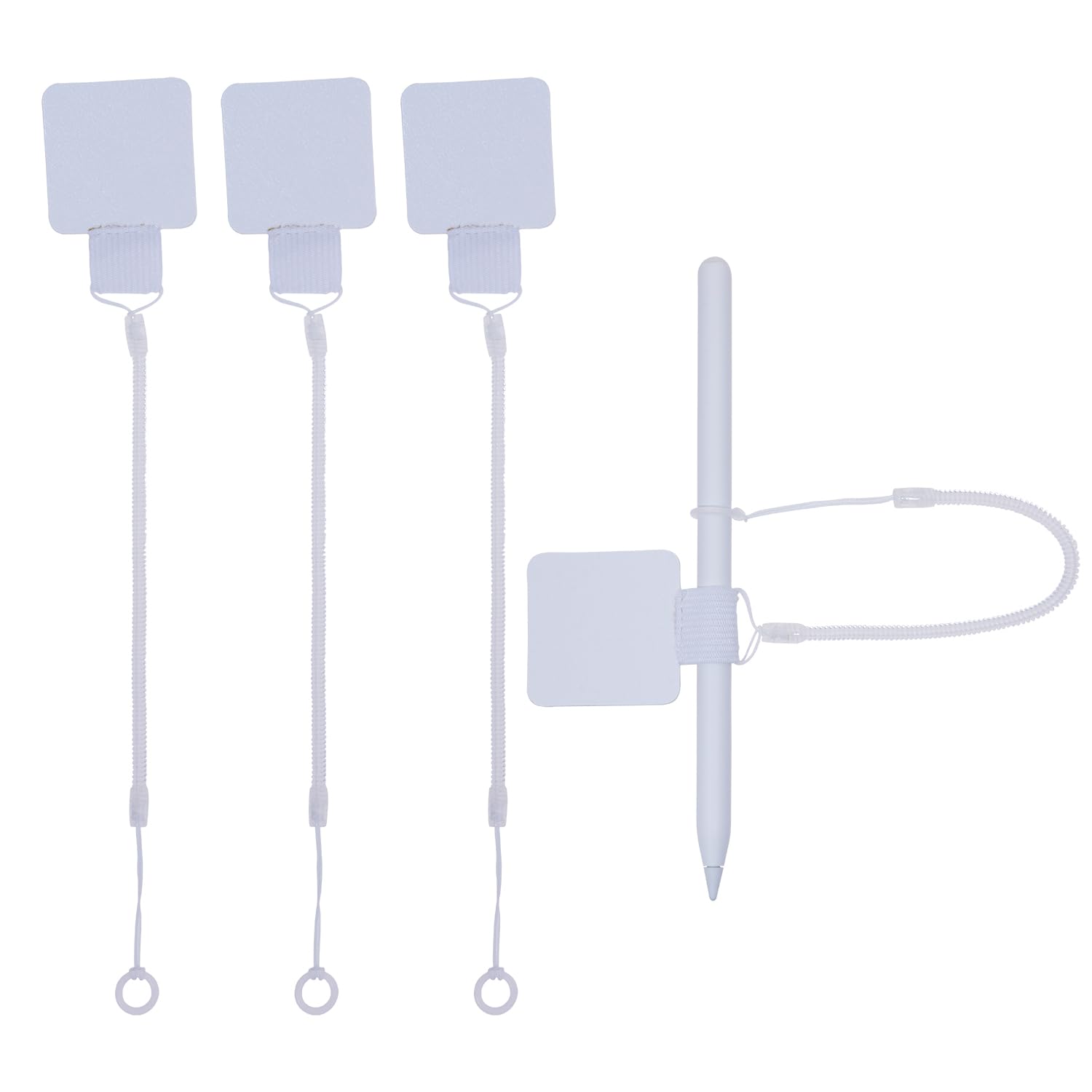 Mini Skater Plastic Elastic Tether Lanyard with Silicone Ring & Pen Loop Holder for Tethering Stylus Pen to Drawing Tablet, Whit