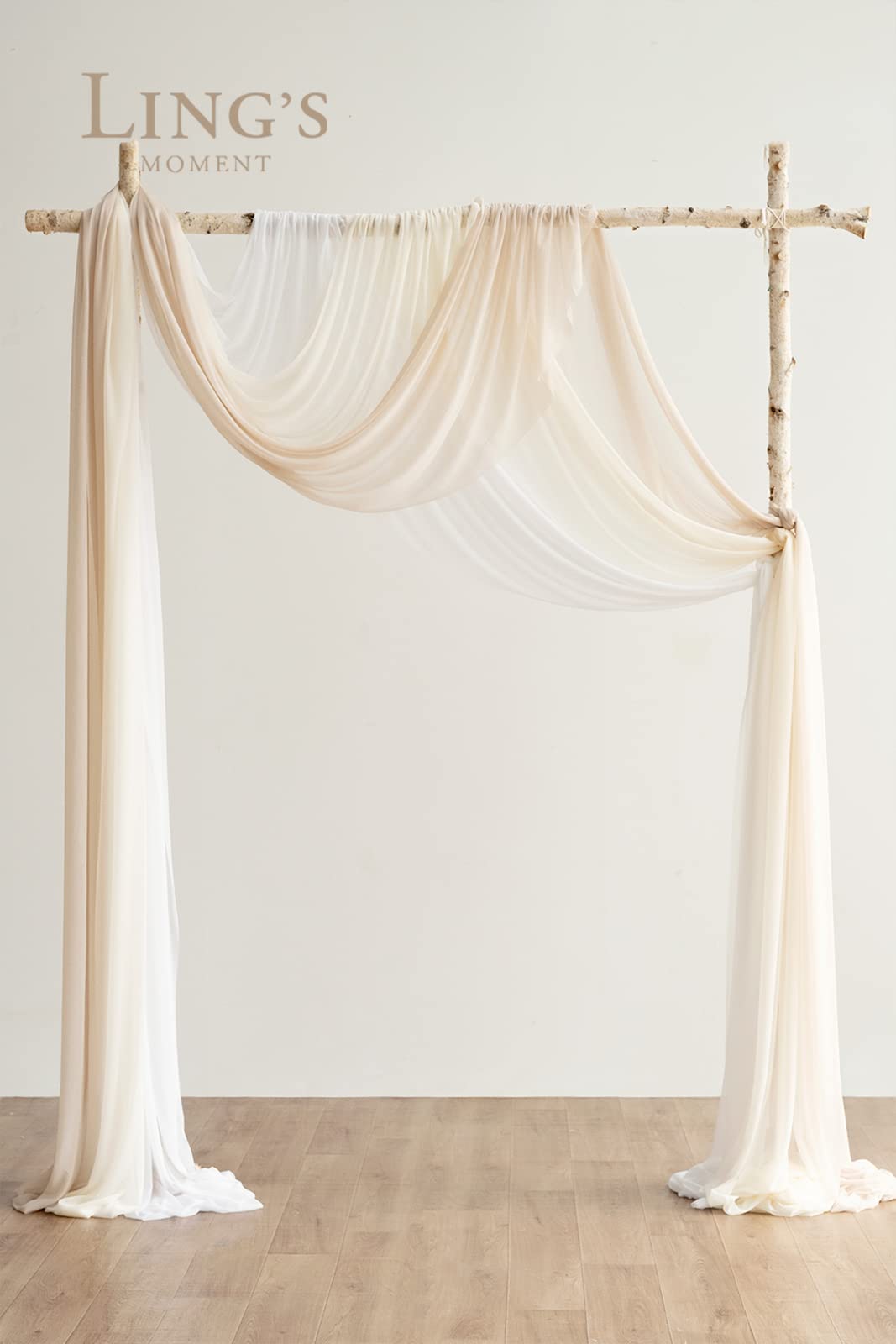 Ling'S Moment Easy Hanging Wedding Arch Chiffon Drape 3 Panels Beige 26.5Ft X 30'' W White Fabric For Wedding Ceremony Reception