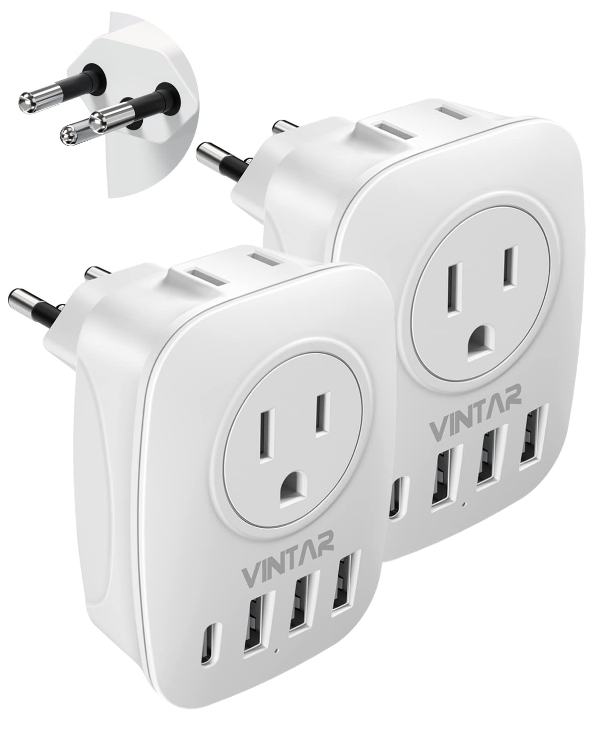 2 Pack Vintar Type J Switzerland Plug Adapter with USB Ports