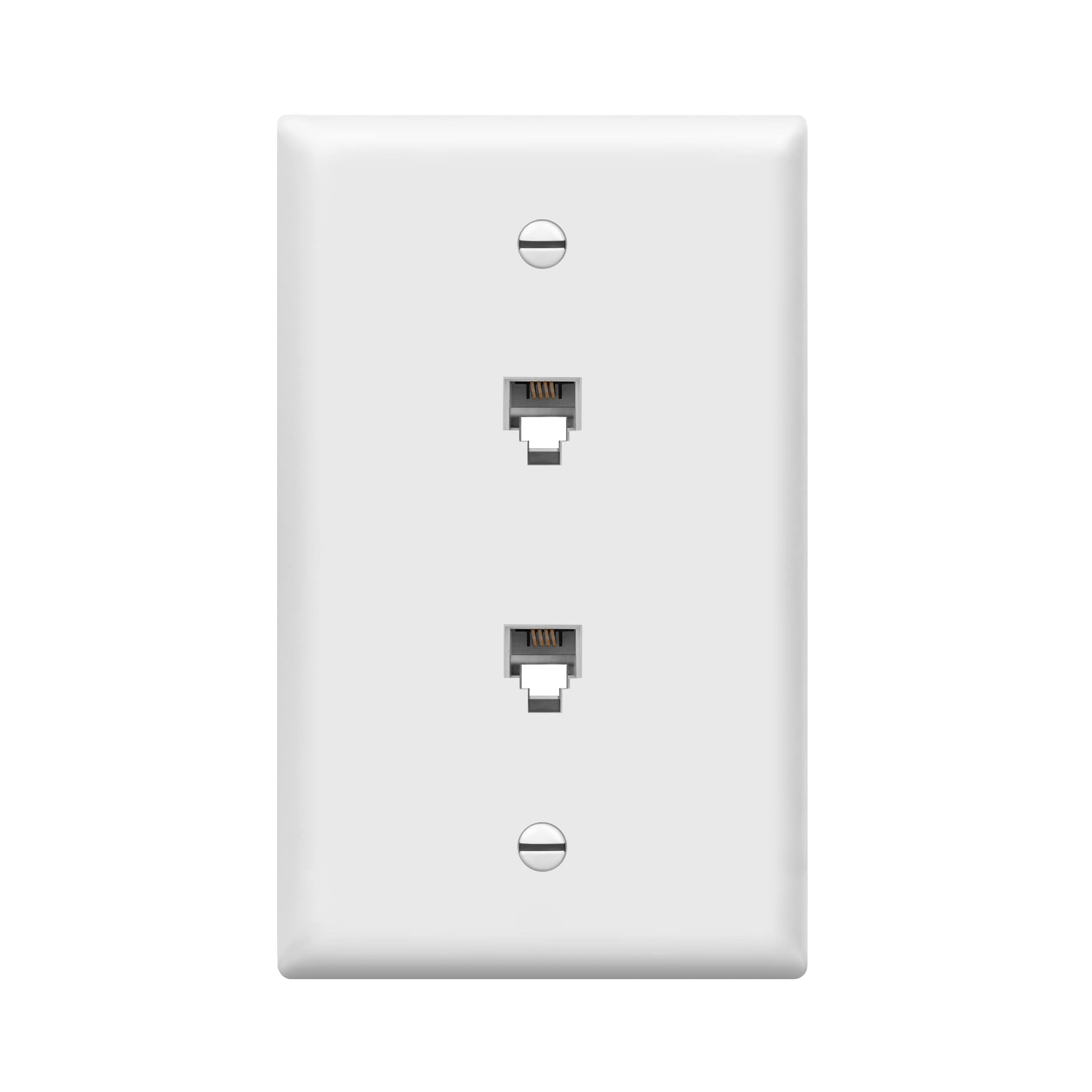 Enerlites 6651 W Duplex Phone Jack Wall Plate 1 Gang 2 Modular With 6 Position 4 Conductor Rj11, White