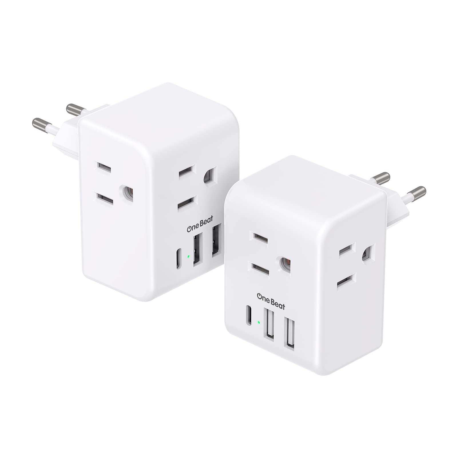 2 Pack European Travel Plug Adapter, International Power Adapter With 3 Outlets 3 Usb Charging Ports(1 Usb C), Type C Plug Adapt