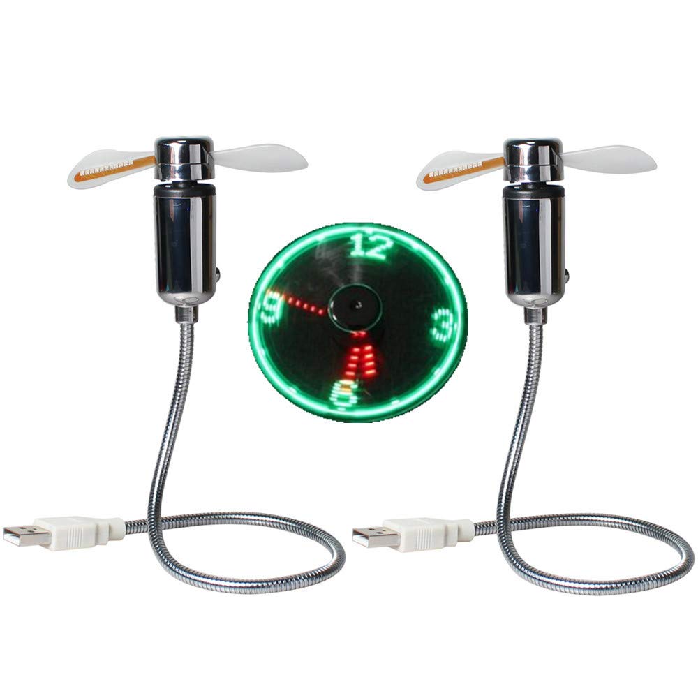 Usb Led Clock Fan 90Mm Usb Powered Portable Mobile Usb Fan With Clock, Led Light Display Time, Mini Gooseneck Fan For Laptop Off