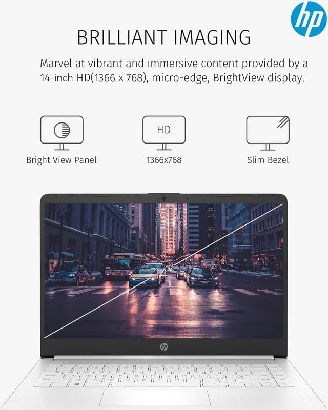 Hp 2024 Newest 14'' Laptop Notebook Thin Light For Students Business, Quad Core Intel N4120, 4Gb Ram, 128Gb (64Gb Emmc+ 64Gb Car