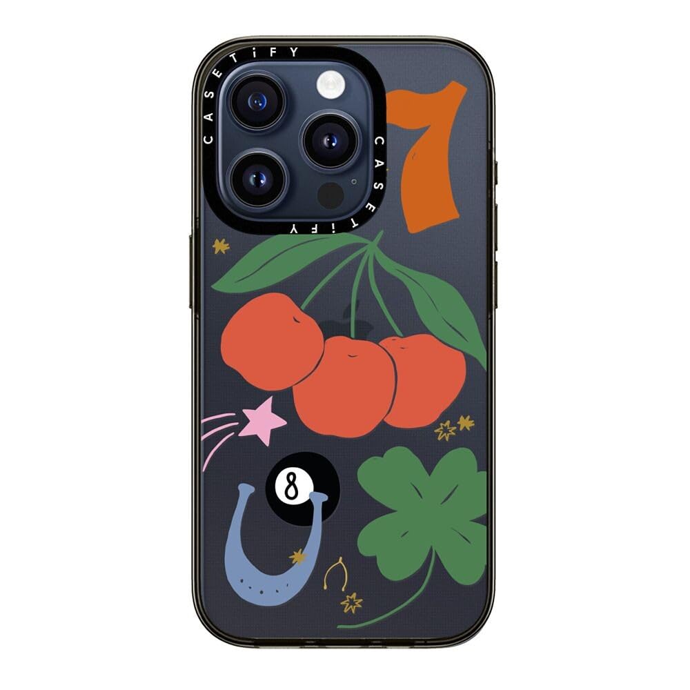 Casetify Compact Iphone 15 Pro Case [2X Military Grade Drop Tested / 4Ft Drop Protection]   Lucky   Clear Black