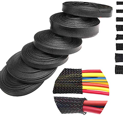 Diy Crafts Pack Of 5 Mtr Roll, 10Mm, 5/10M Black Insulated Braid Sleeving 2/4/6/8/10/12/15/20/25Mm Tight Pet Wire Cable Protecti