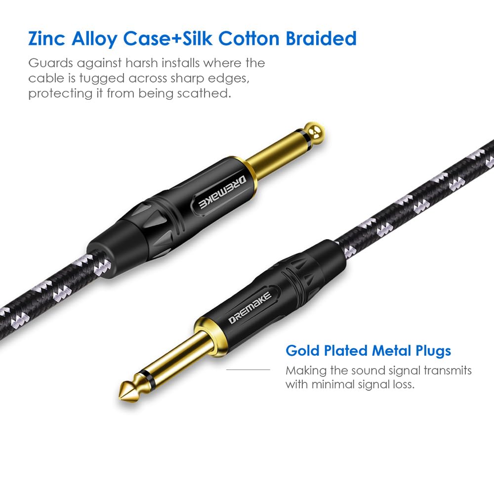 Dremake Jack 6.35Mm Ts 1/4 Inch Male To 1/4 Inch Male Guitar Cable 6.35Mm Quarter Inch Audio Guitar Instrument Speaker Cord For