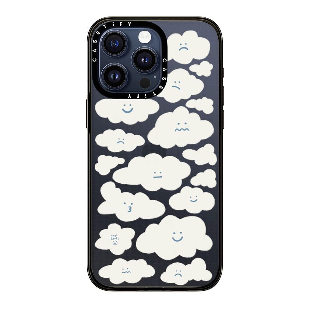 Casetify Compact Case For Iphone 15 Pro Max [2X Military Grade Drop Tested / 4Ft Drop Protection]   Cute Clouds   Clear Black
