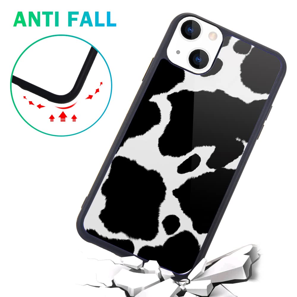 Maycari Compatible With Iphone 13 Case For Children Women Cute Animal Design, Hard Back With Black Cow Pattern Soft Tpu Bumper P