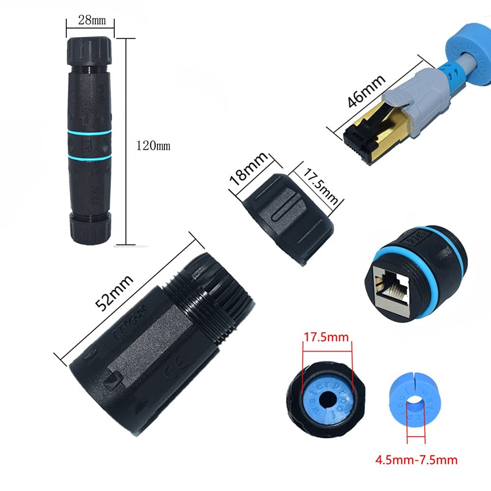 Ausgleifen 5Pcs Rj45 Coupler Waterproof Connector Ip68 Waterproof Ethernet Outdoor Lan Cable Connector For Cat5/Cat5E/Cat6/Cat7