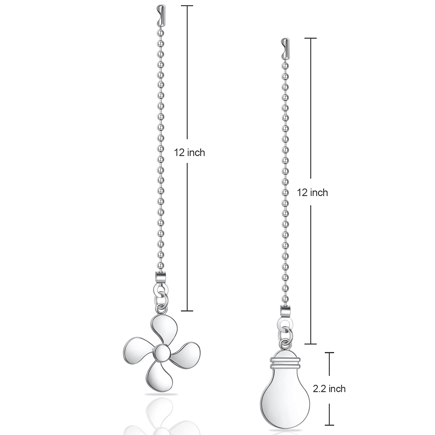 Ceiling Fan Pull Chain Extender, 4 Pieces 12 Inch 3Mm Dia Beaded Extension Chain With Fan And Bulb Cord (Silver)