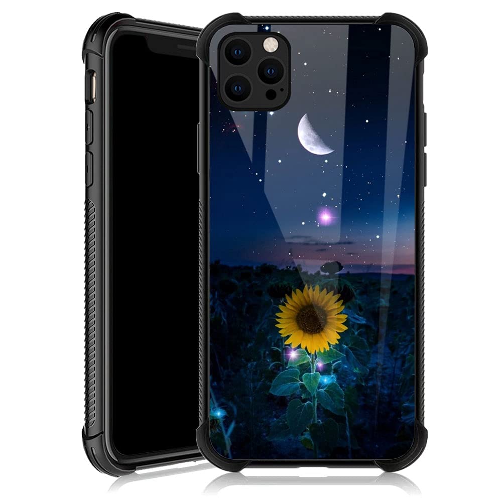 Zhegailian Case Compatible With Iphone 13,Sunflower Moon Starry Sky 13 Cases For Girls,Reinforced Corners Soft Tpu Bumper Shockp