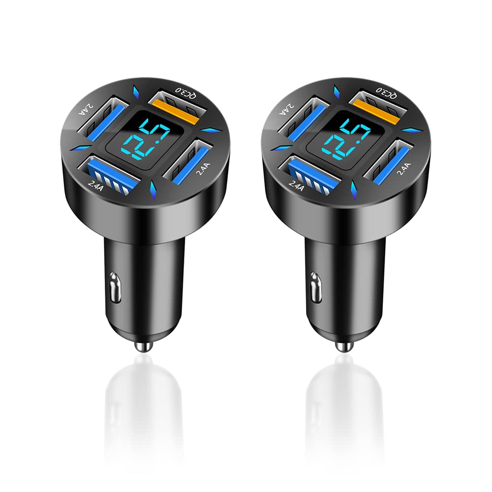 2Pcs 66W Fast Usb Car Charger Fast Charge With Voltmeter Led Light Display Car Charger Adapter Compatible For Iphone 14/13/12/11