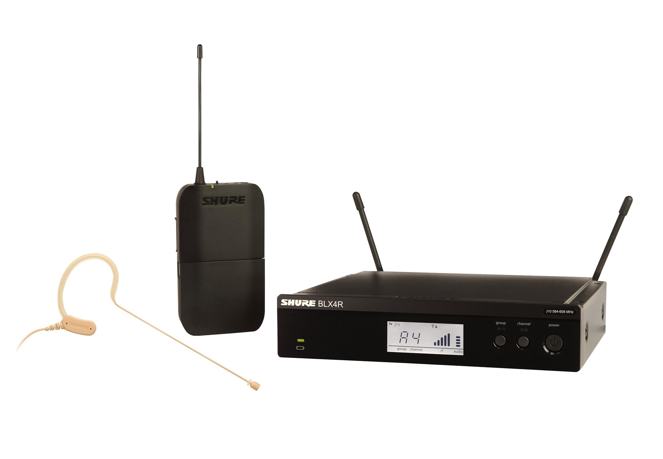 Shure BLX14R/MX53 Wireless Microphone System - 14-Hour Battery Life, 300 ft Range, UHF | MX153 Headset Mic, Single Channel Rack 