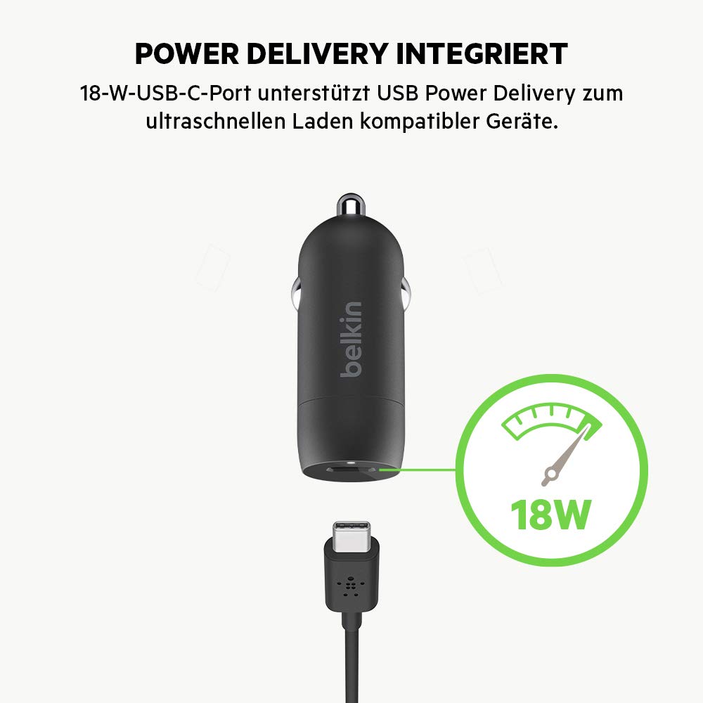 Belkin Usb C Car Charger 18W W/ 4Ft Usb C To Lightning Cable (Iphone Fast Charger For Iphone 11, Pro, Max, Xs, Max, Xr, X, 8, Pl
