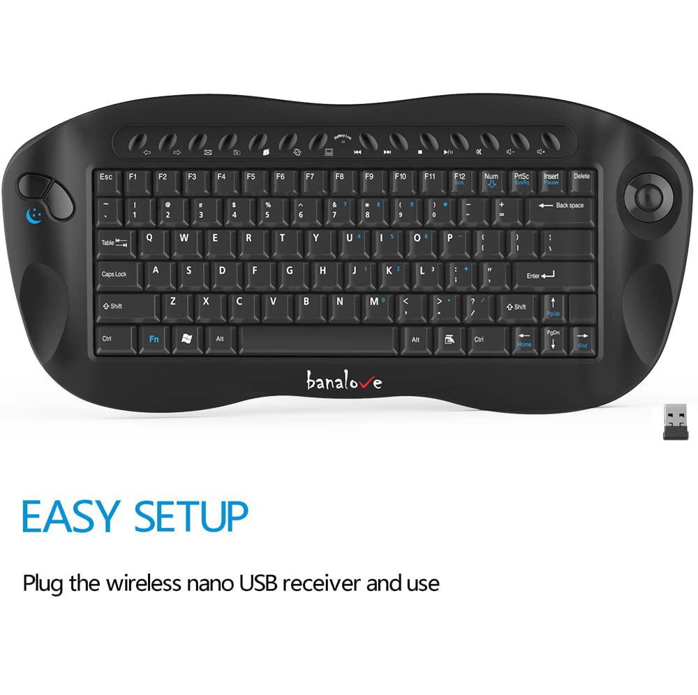 Wireless Keyboard With Trackball Mouse, 2.4G Handheld Multimedia Keyboard Built In Trackball, Scroll Wheel & Hotkeys For Htpc, T