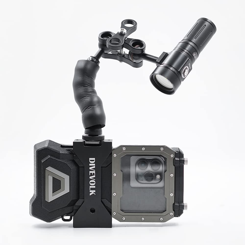 Divevolk Flexible Arm For Seatouch 4 Max Underwater Housing   Camera Support   Black   Cold Shoe Connector   Aluminum Ball Head