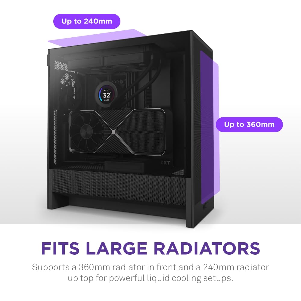 Nzxt H5 Flow 2024   Compact Atx Mid Tower Pc Gaming Case   High Airflow   2 X 120Mm Fans Included   360Mm Front & 240Mm Top Radi