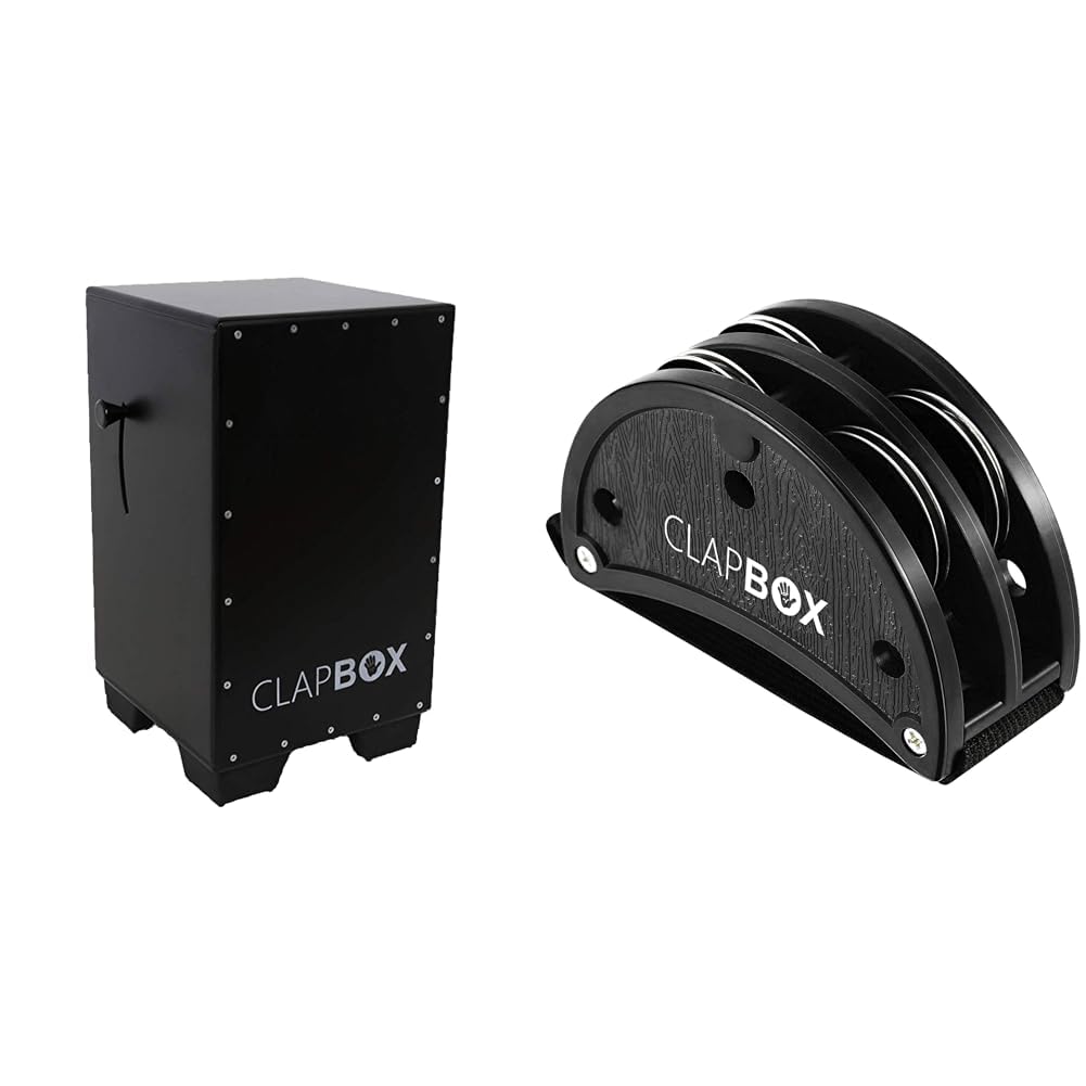 Clapbox Adjustable Snare Cajon CB50 Oak Wood, (H:50 W:30 L:30)  3 Internal Snares & Clapbox Foot Tambourine  Jingles, Black