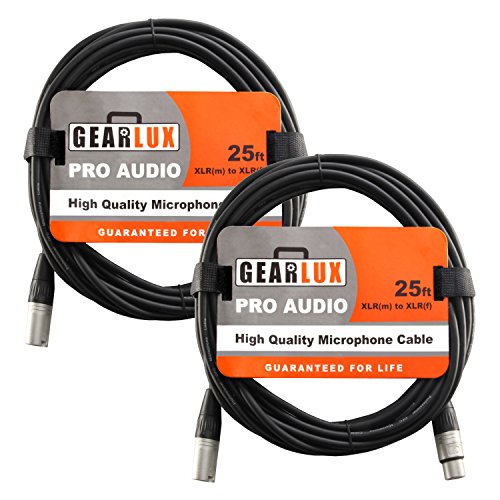 Gearlux Xlr Microphone Cable Male To Female 25 Ft Fully Balanced Premium Mic Cable   2 Pack