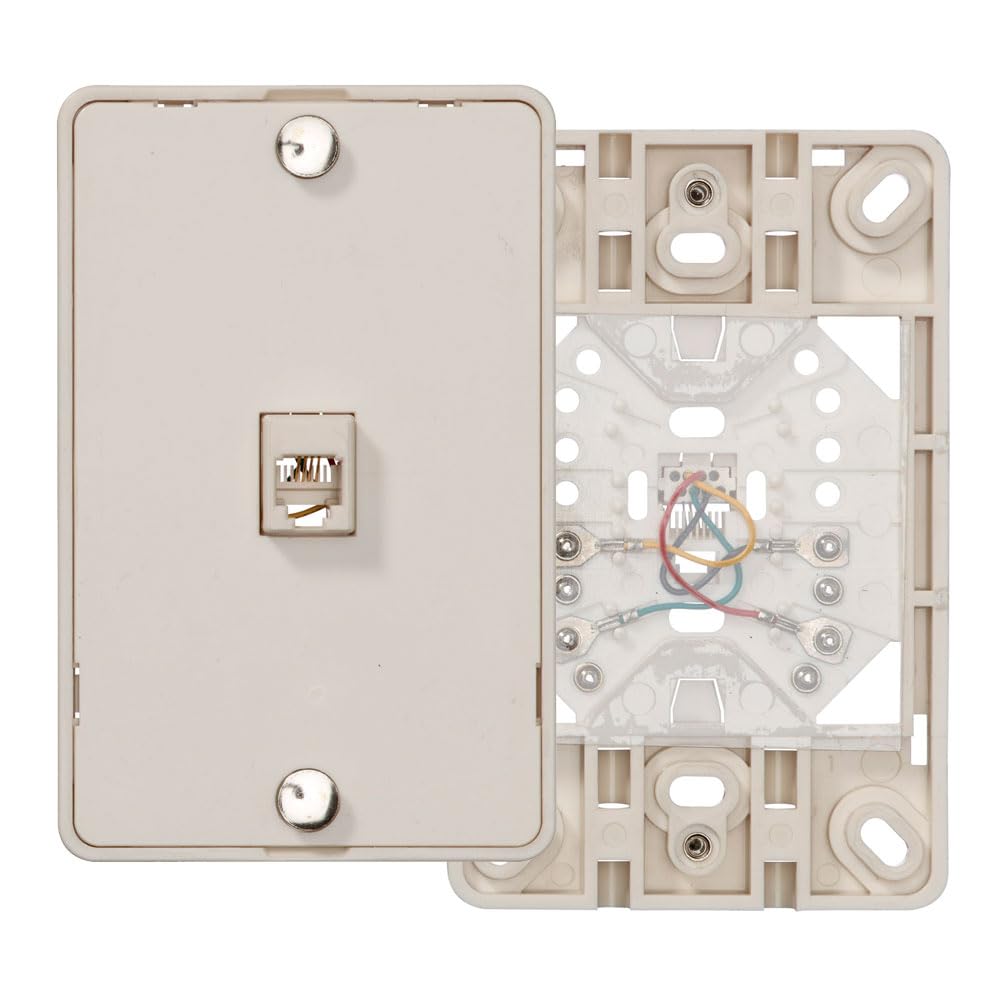 Leviton 40214 T Telephone Wall Jack, 6P4C, Screw Terminal, Light Almond