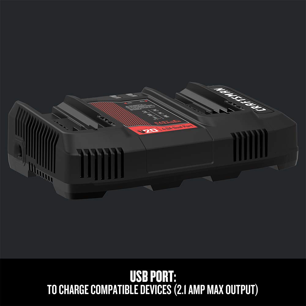 Craftsman V20 Battery Charger, Dual Port, 2.0 Ah (Cmcb124)