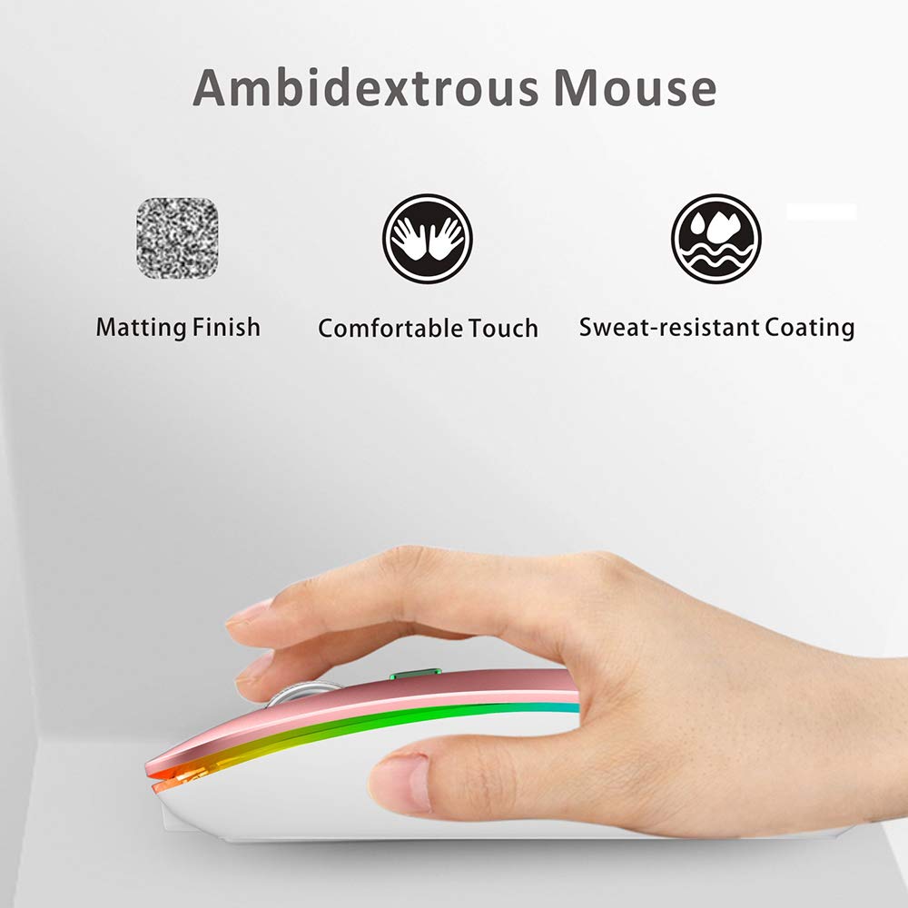 Uiosmuph Led Wireless Mouse, G12 Slim Rechargeable Silent 2.4G Portable Usb Optical Computer Mice With Receiver And Type C Adapt