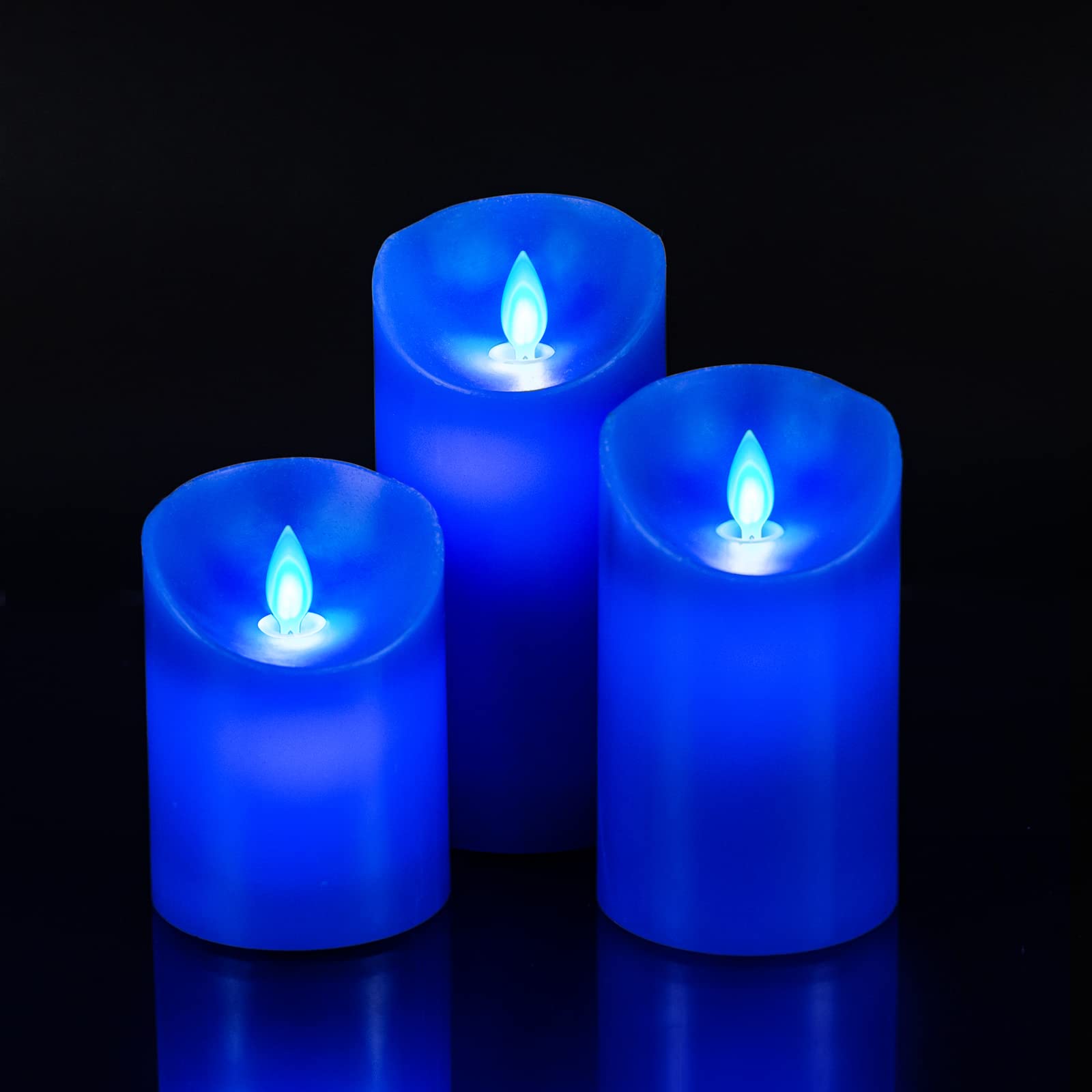 Windshell Blue Flame Candles (Blue Led Light Source), Moving Wick Design, Real Wax/Battery Operated, Remote Control With Timer A