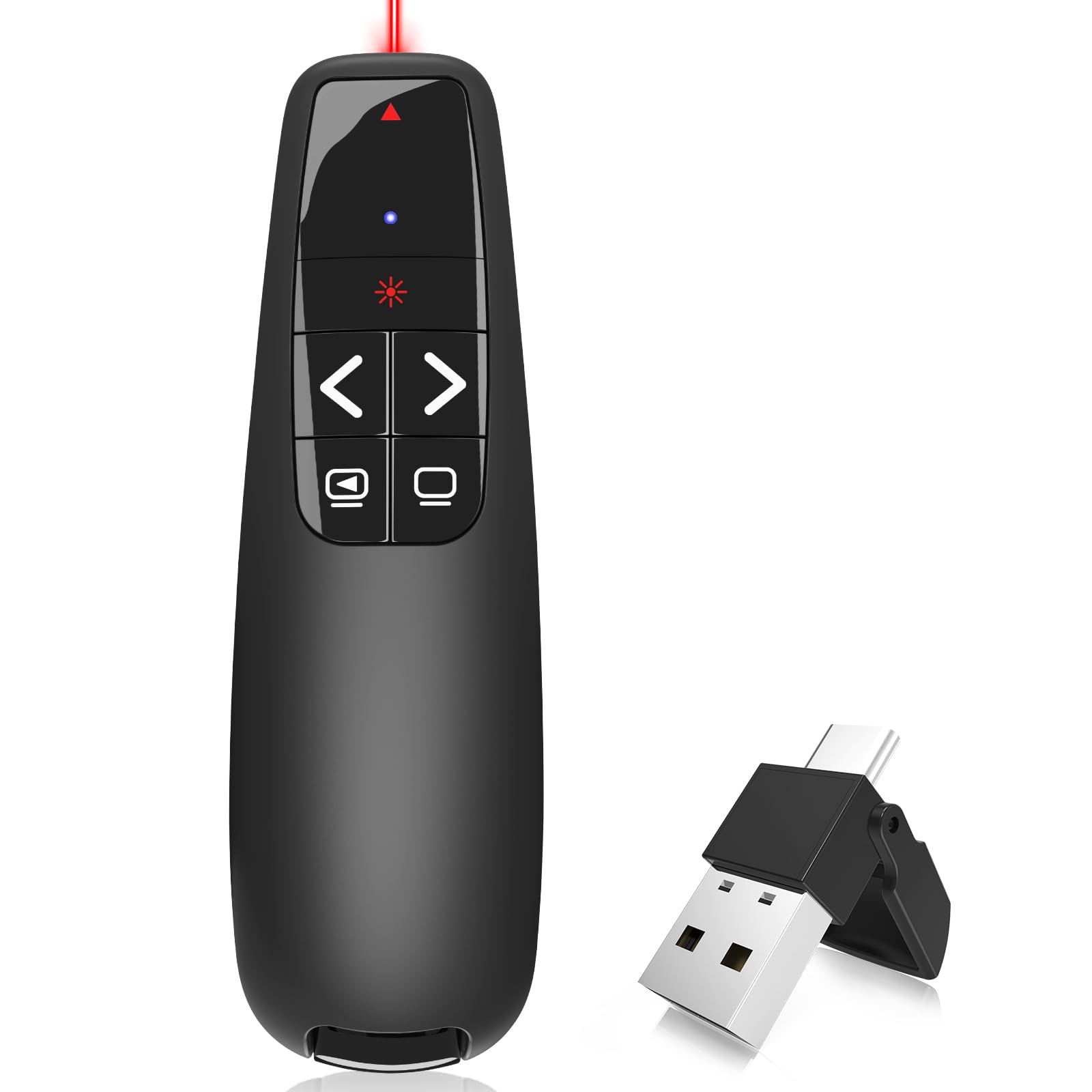 Wireless Presentation Clicker PowerPoint Presenter Remote : USB Type C Clicker with Red Laser Pointer Long Range PPT Control -Po